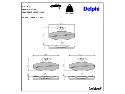 Juego de 4 pastillas de freno (Almohadilla de freno) DELPHI ref. LP1420