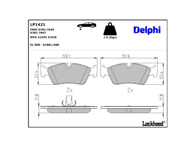Juego de 4 pastillas de freno (Almohadilla de freno) DELPHI ref. LP1421