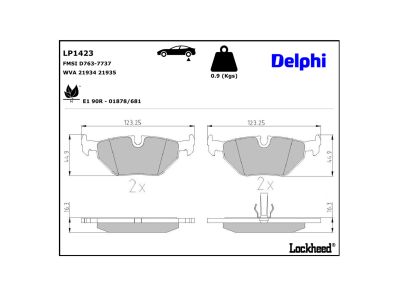 Juego de 4 pastillas de freno (Almohadilla de freno) DELPHI ref. LP1423