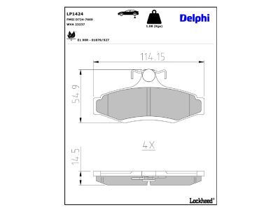 Jeu de 4 plaquettes de frein DELPHI ref. LP1424