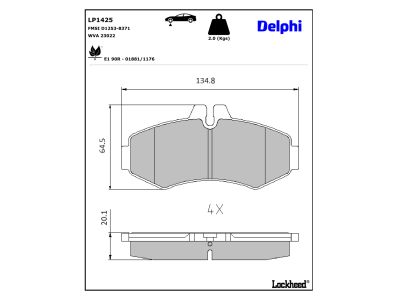 Juego de 4 pastillas de freno (Almohadilla de freno) DELPHI ref. LP1425