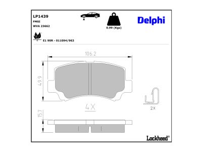 Juego de 4 pastillas de freno (Almohadilla de freno) DELPHI ref. LP1439