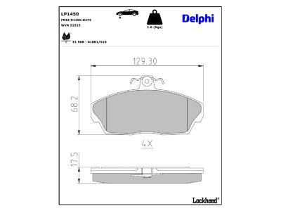 Juego de 4 pastillas de freno (Almohadilla de freno) DELPHI ref. LP1450