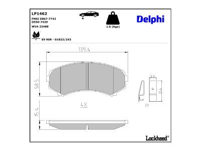Juego de 4 pastillas de freno (Almohadilla de freno) DELPHI ref. LP1462