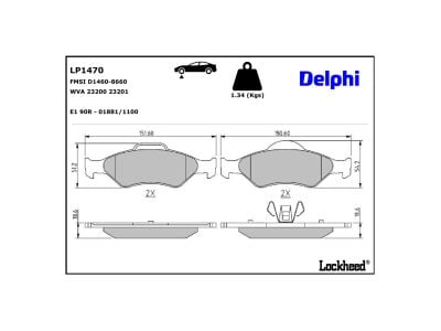 Juego de 4 pastillas de freno (Almohadilla de freno) DELPHI ref. LP1470