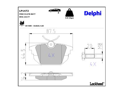 Juego de 4 pastillas de freno (Almohadilla de freno) DELPHI ref. LP1472