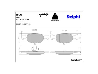Juego de 4 pastillas de freno (Almohadilla de freno) DELPHI ref. LP1474
