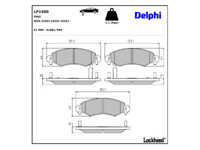 Jogo de 4 pastilhas de travão DELPHI ref. LP1500