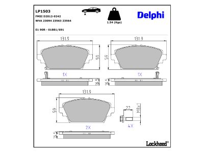 Juego de 4 pastillas de freno (Almohadilla de freno) DELPHI ref. LP1503