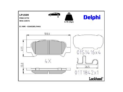 Juego de 4 pastillas de freno (Almohadilla de freno) DELPHI ref. LP1509