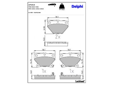 Juego de 4 pastillas de freno (Almohadilla de freno) DELPHI ref. LP1513