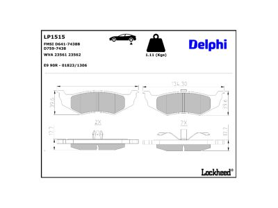 Juego de 4 pastillas de freno (Almohadilla de freno) DELPHI ref. LP1515