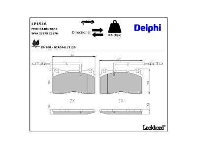 Juego de 4 pastillas de freno (Almohadilla de freno) DELPHI ref. LP1516
