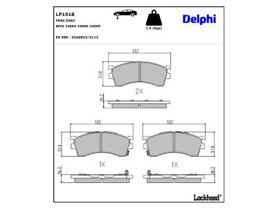 Juego de 4 pastillas de freno (Almohadilla de freno) DELPHI ref. LP1518