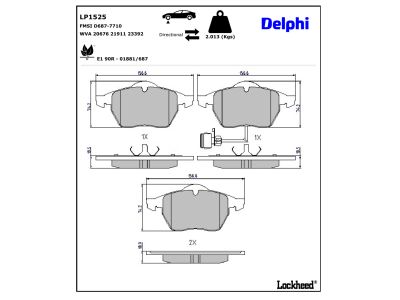 Juego de 4 pastillas de freno (Almohadilla de freno) DELPHI ref. LP1525