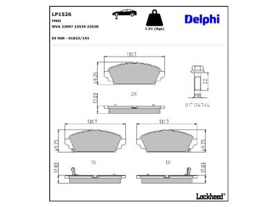 Jeu de 4 plaquettes de frein DELPHI ref. LP1526