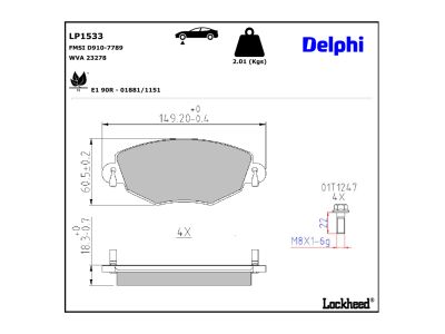 Juego de 4 pastillas de freno (Almohadilla de freno) DELPHI ref. LP1533