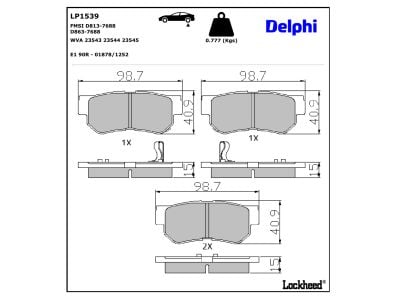 Juego de 4 pastillas de freno (Almohadilla de freno) DELPHI ref. LP1539