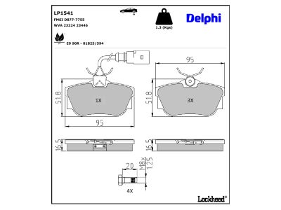 Juego de 4 pastillas de freno (Almohadilla de freno) DELPHI ref. LP1541