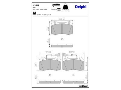 Juego de 4 pastillas de freno (Almohadilla de freno) DELPHI ref. LP1543