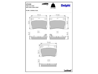 Jeu de 4 plaquettes de frein DELPHI ref. LP1546