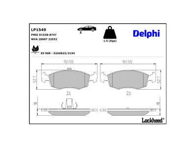 Juego de 4 pastillas de freno (Almohadilla de freno) DELPHI ref. LP1549