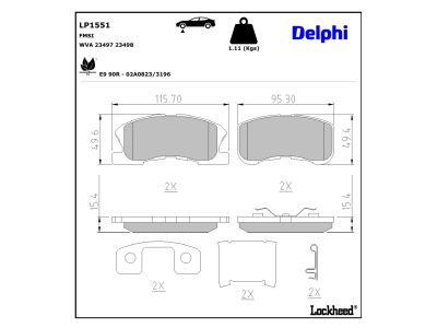 Juego de 4 pastillas de freno (Almohadilla de freno) DELPHI ref. LP1551