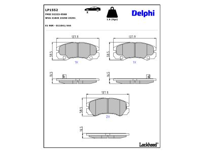 Juego de 4 pastillas de freno (Almohadilla de freno) DELPHI ref. LP1552