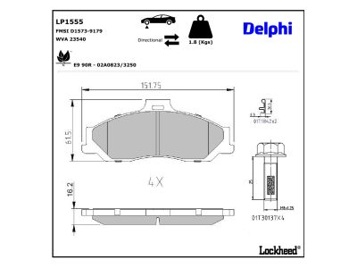 Juego de 4 pastillas de freno (Almohadilla de freno) DELPHI ref. LP1555