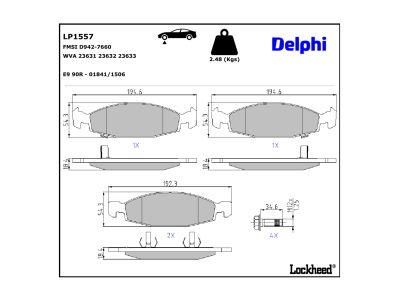Juego de 4 pastillas de freno (Almohadilla de freno) DELPHI ref. LP1557