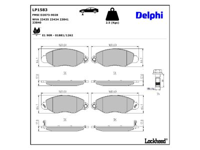 Juego de 4 pastillas de freno (Almohadilla de freno) DELPHI ref. LP1583
