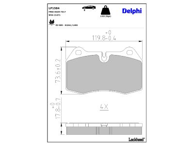 Juego de 4 pastillas de freno (Almohadilla de freno) DELPHI ref. LP1584