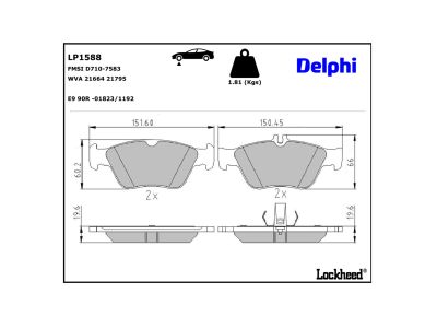 Juego de 4 pastillas de freno (Almohadilla de freno) DELPHI ref. LP1588