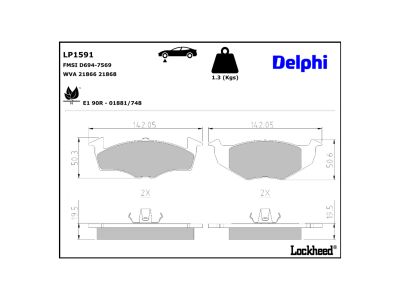 Jeu de 4 plaquettes de frein DELPHI ref. LP1591