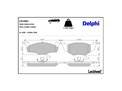Juego de 4 pastillas de freno (Almohadilla de freno) DELPHI ref. LP1601