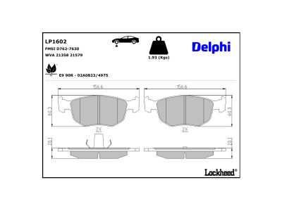 Juego de 4 pastillas de freno (Almohadilla de freno) DELPHI ref. LP1602