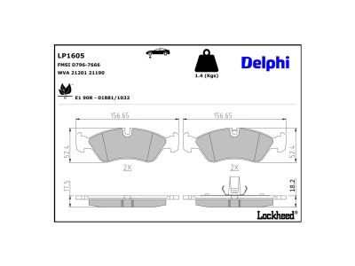Juego de 4 pastillas de freno (Almohadilla de freno) DELPHI ref. LP1605