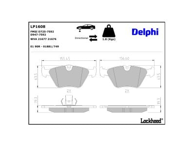 Jeu de 4 plaquettes de frein DELPHI ref. LP1608