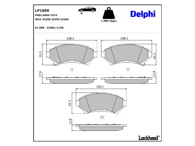 Jogo de 4 pastilhas de travão DELPHI ref. LP1609