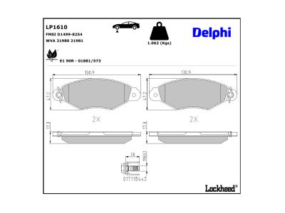 Juego de 4 pastillas de freno (Almohadilla de freno) DELPHI ref. LP1610