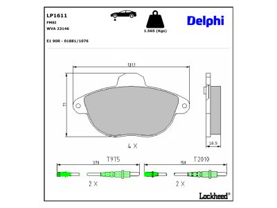 Juego de 4 pastillas de freno (Almohadilla de freno) DELPHI ref. LP1611