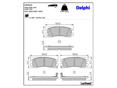 Juego de 4 pastillas de freno (Almohadilla de freno) DELPHI ref. LP1612