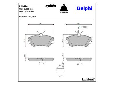 Juego de 4 pastillas de freno (Almohadilla de freno) DELPHI ref. LP1614