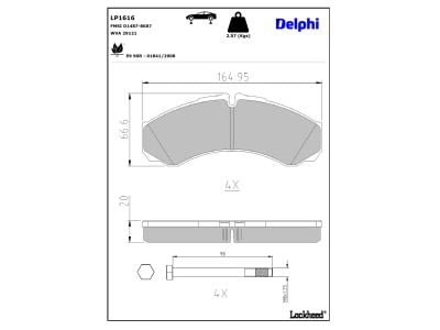 Juego de 4 pastillas de freno (Almohadilla de freno) DELPHI ref. LP1616