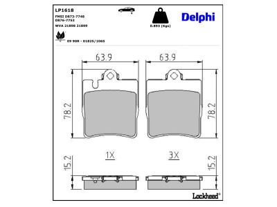 Jeu de 4 plaquettes de frein DELPHI LP1618