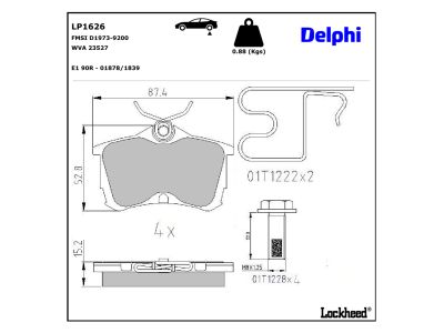 Juego de 4 pastillas de freno (Almohadilla de freno) DELPHI ref. LP1626