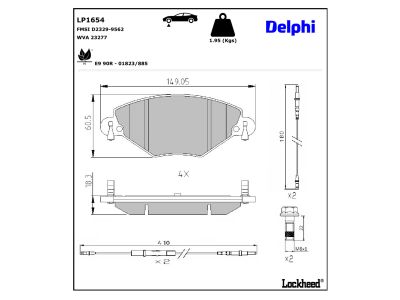 Juego de 4 pastillas de freno (Almohadilla de freno) DELPHI ref. LP1654