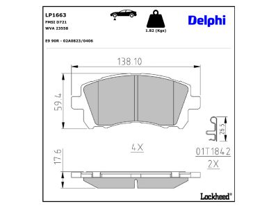Jeu de 4 plaquettes de frein DELPHI ref. LP1663