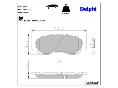 Jogo de 4 pastilhas de travão DELPHI ref. LP1684