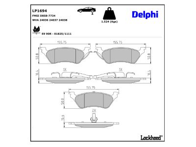 Jeu de 4 plaquettes de frein DELPHI ref. LP1694